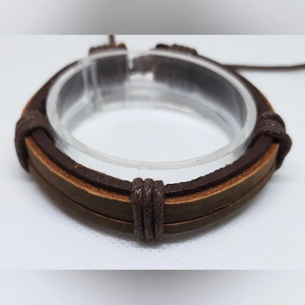 Men's Bracelet Leather Layered Brown New f90